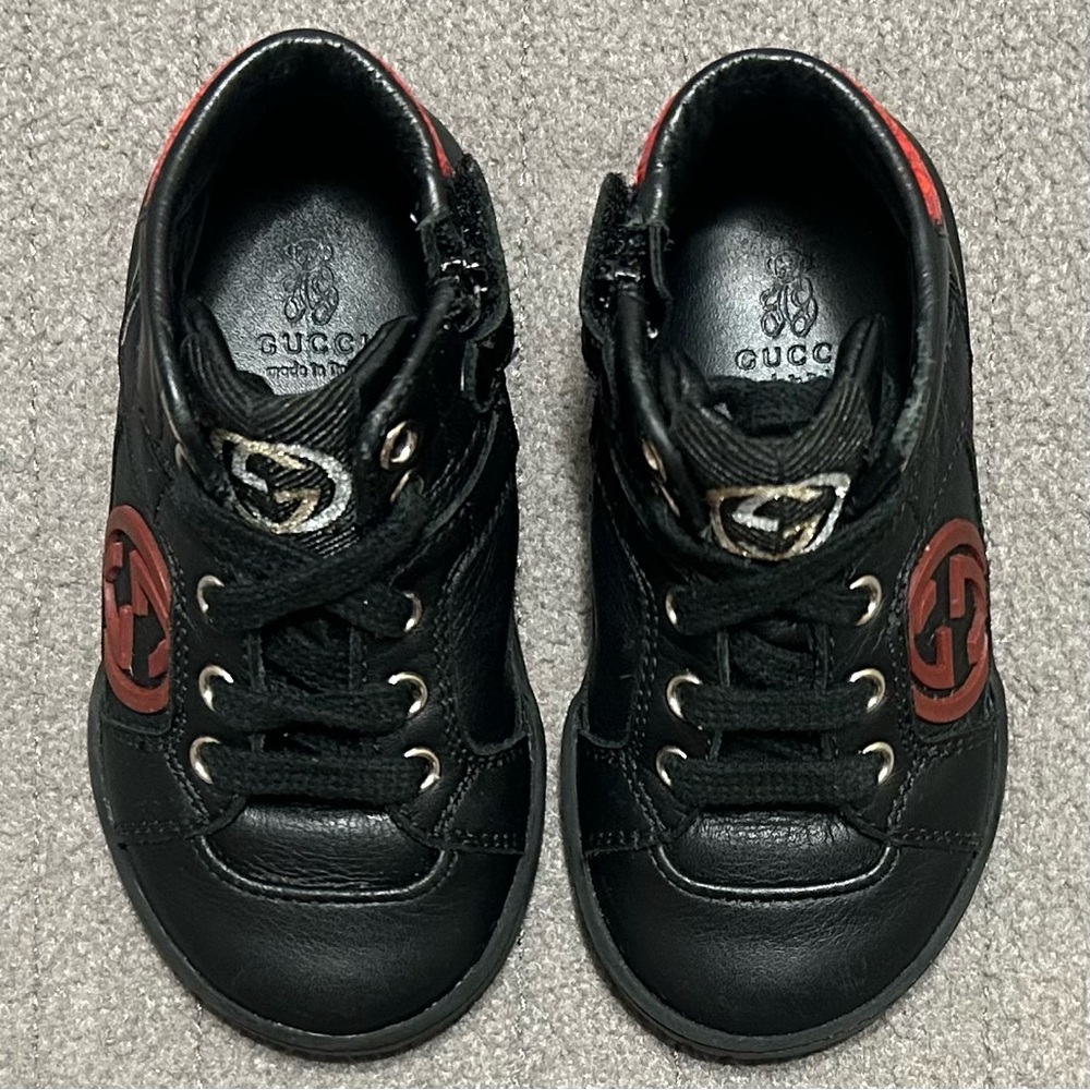 Gucci GG Python High-Top Sneakers Iconic Logo Black Red Toddler Size 21 (US 5.5) - Picture 5 of 10